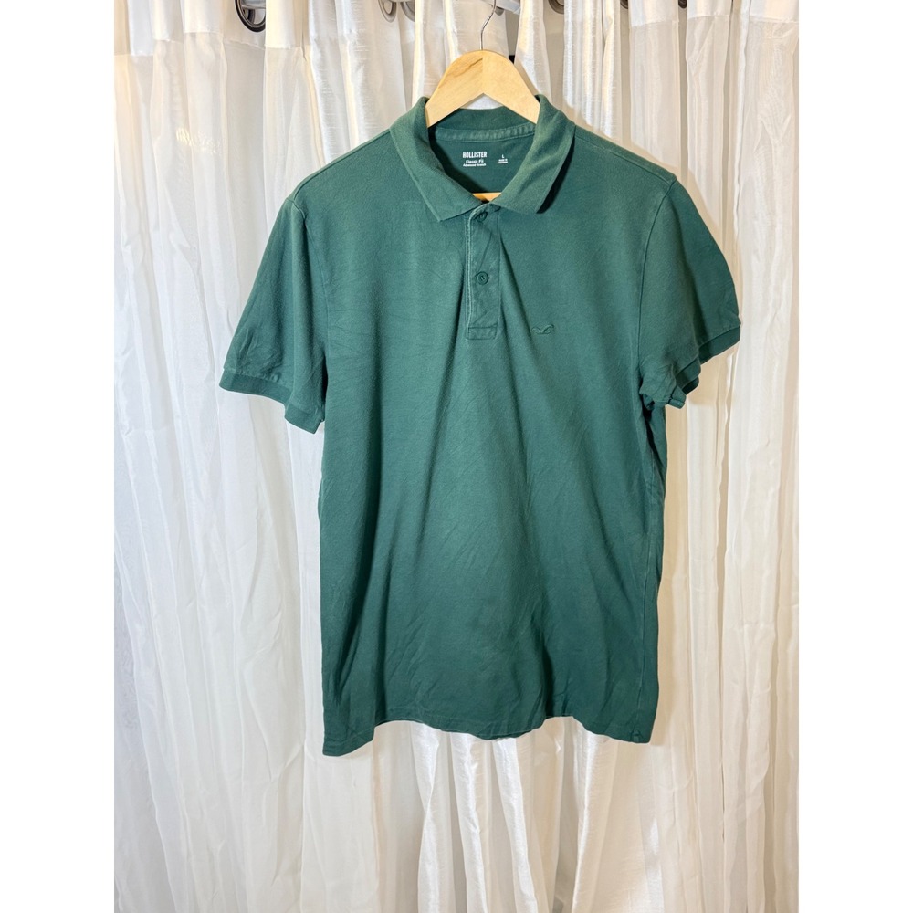 Hollister Polo Shirt Mens Large Green Classic Fit Advanced Stretch Short Sleeve